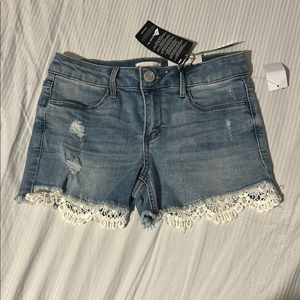 SO Blue Jean Shorts with Lace Trim
